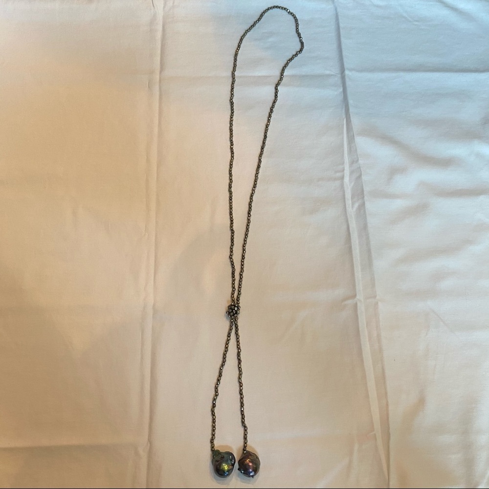Sundance black seed pearl lariat necklace